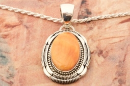 Artie Yellowhorse Orange Spiny Oyster Shell Sterling Silver Pendant